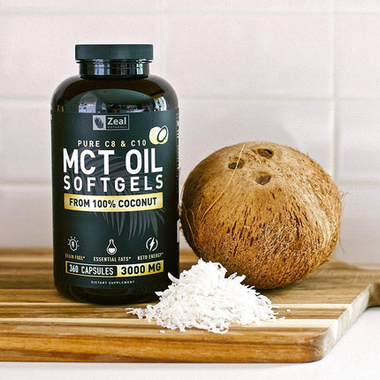 Zeal Naturals Pure MCT Oil Capsules - 3000mg, 360 Softgels | C8/C10 MCT from Coconut | Energy Support & Focus | Gluten-Free