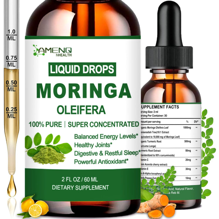 Pure Moringa Oleifera Liquid Drops with Turmeric & Black Pepper – Organic Moringa Supplement for Energy, Immunity, Skin, Joints & Gut