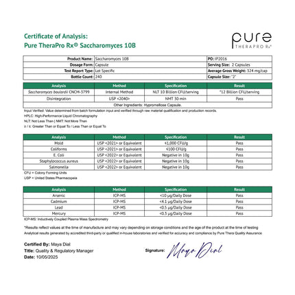 Pure Therapro Rx Saccharomyces boulardii Probiotics 10B CFU | Made in USA | Patented CNCM I-3799 | 240 Capsules