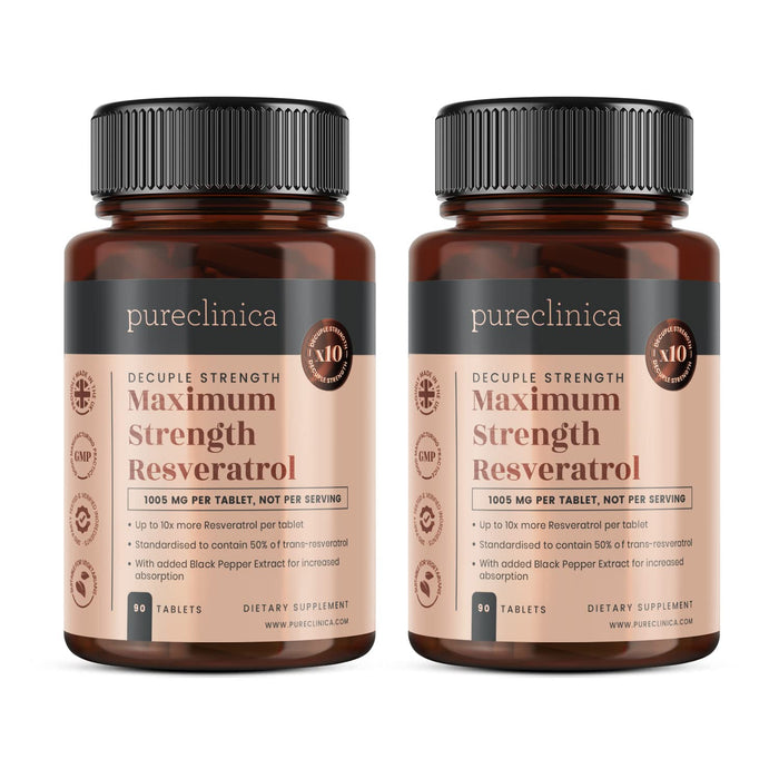 Pureclinica 1000mg Resveratrol - 180 Tablets (6 Months) + Black Pepper Absorption