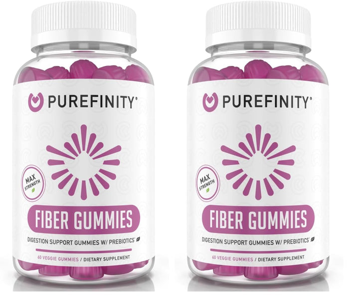 PUREFINITY Fiber Gummies – Inulin FOS Prebiotic, Sugar Free, Vegan, Non-GMO (60 Count x 2)