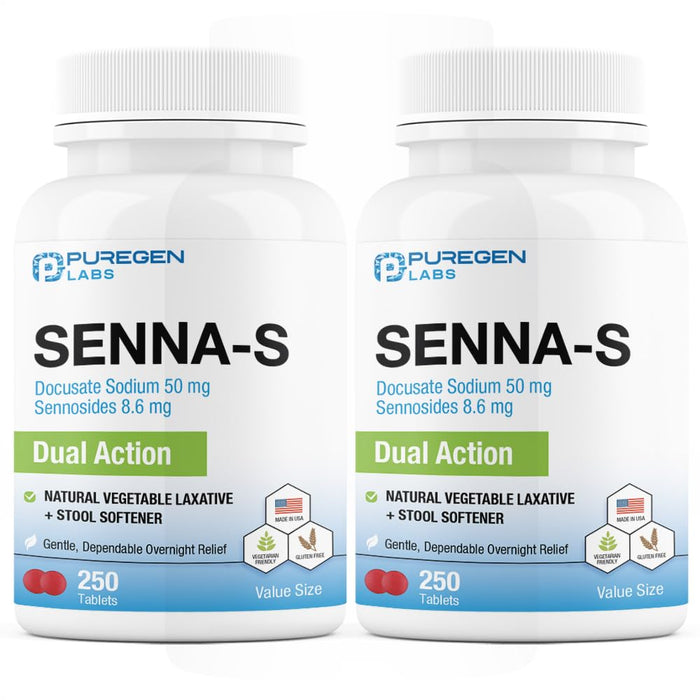 Puregen Labs Senna-S: Natural Laxative + Stool Softener - Dual Action - 500 Tablets (2Pack)
