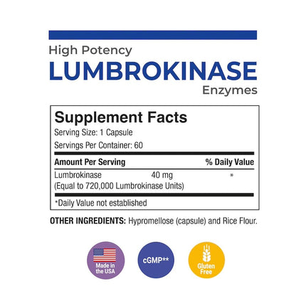 Puregen Labs Lumbrokinase 40mg per Capsule – High Potency Enzymes | Non-GMO, Gluten Free, Made in USA | 120 Vegetarian Capsules