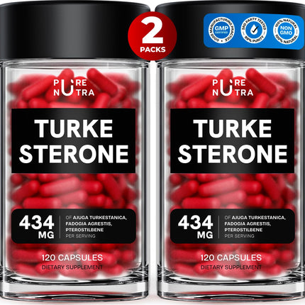 PureNutra Turkesterone for Men | Organic Turkesterone + Fadogia Agrestis | 120 Vegan Capsules (2 Packs)