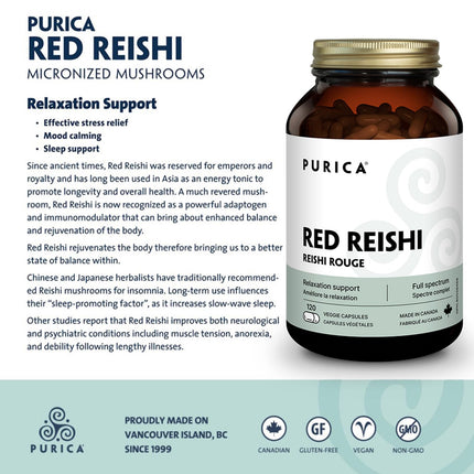 PURICA Red Reishi 120 CT | 400mg Reishi Mushroom Supplement
