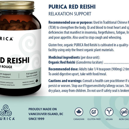 PURICA Red Reishi 120 CT | 400mg Reishi Mushroom Supplement