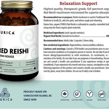 PURICA Red Reishi 120 CT | 400mg Reishi Mushroom Supplement