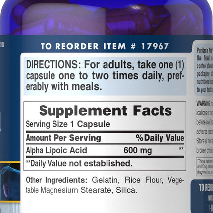 Puritan's Pride Alpha Lipoic Acid 600 Mg, 120 Count - Antioxidant Support