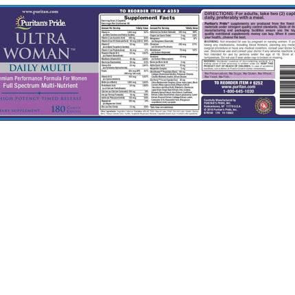 Puritan's Pride Ultra Women Multivitamin Timed Release Caplets 180 Count (Discontinued)