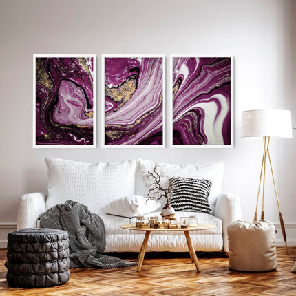 Purple Wall Art for Bedroom – Set of 3 Abstract Prints