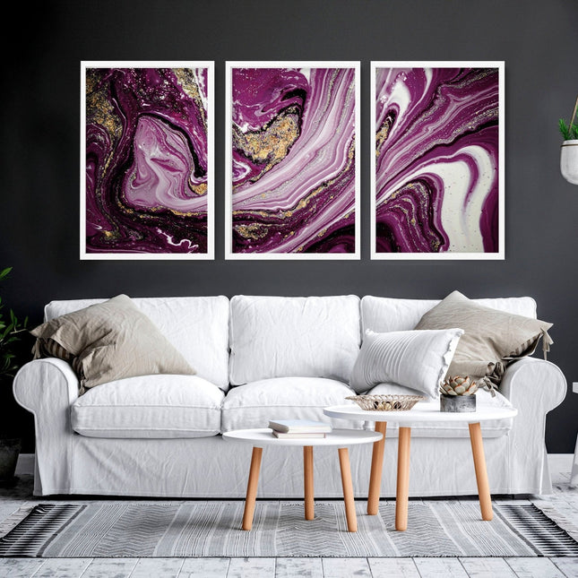 Purple Wall Art for Bedroom – Set of 3 Abstract Prints