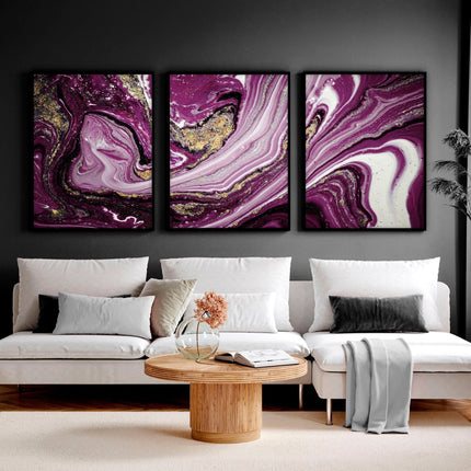 Purple Wall Art for Bedroom – Set of 3 Abstract Prints