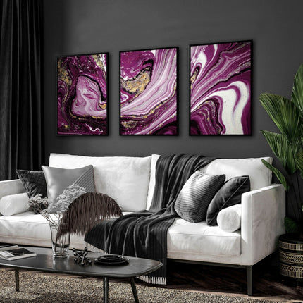 Purple Wall Art for Bedroom – Set of 3 Abstract Prints