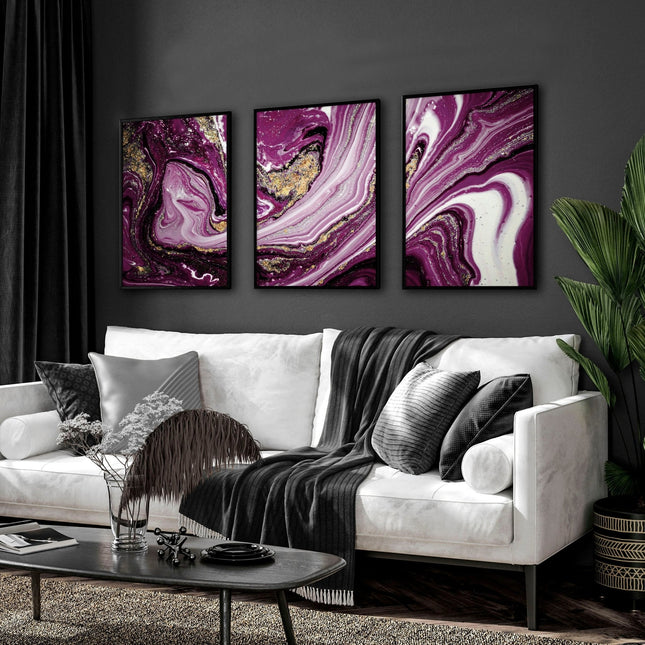 Purple Wall Art for Bedroom – Set of 3 Abstract Prints