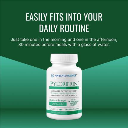 Approved Science Pyloriprin - Advanced Digestive Support for a Healthy Stomach (180 Vegan Capsules)