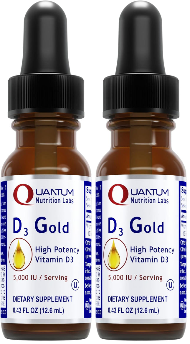 QNL D3 Gold Vitamin D Liquid Drops – Bone Strength, Immune & Cardiovascular Support | 0.43 fl oz (Pack of 2)