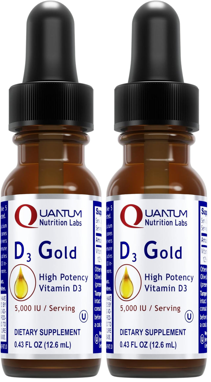 QNL D3 Gold Vitamin D Liquid Drops – Bone Strength, Immune & Cardiovascular Support | 0.43 fl oz (Pack of 2)