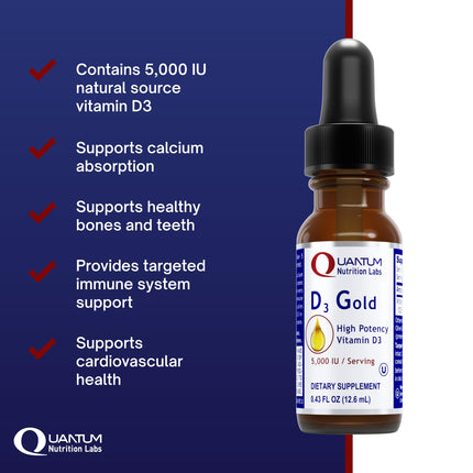 QNL D3 Gold Vitamin D Liquid Drops – Bone Strength, Immune & Cardiovascular Support | 0.43 fl oz (Pack of 2)