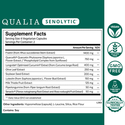 Qualia Senolytic Ultimate Formula for Enhanced Cell Repair & Rejuvenation — 2-Day Aging & Longevity Support (Pack of 4) | QUALIA LIFE SCIENCES