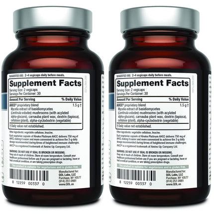 Quality of Life AHCC Kinoko Platinum 750 mg – Premium Immune Support (Pack of 2, 60 Count Bottles)