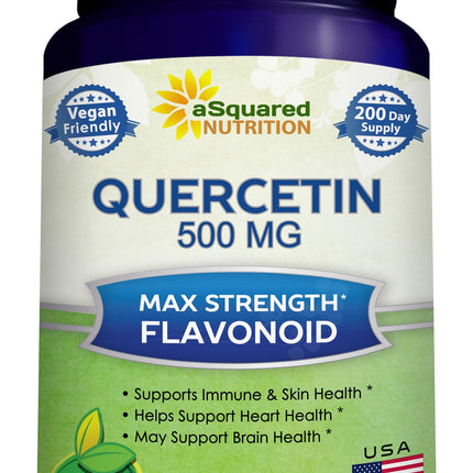 aSquared Nutrition Quercetin 500mg Supplement - 200 Capsules | Max Strength Quercetin Dihydrate for Immune & Cardiovascular Support