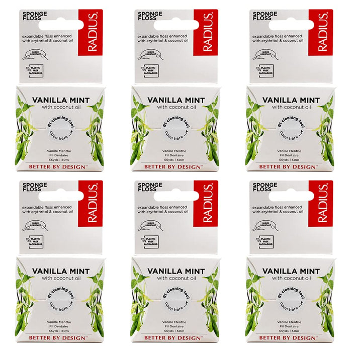 RADIUS Vanilla Mint Dental Floss – 55 Yards, 6-Pack | Vegan & Non-Toxic Oral Care