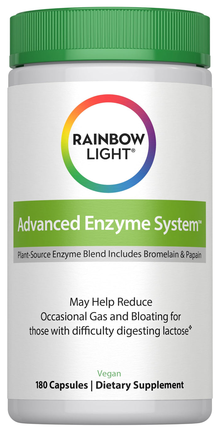 Rainbow Light Advanced Enzyme System – Plant-Source Enzyme Blend, 180 Capsules (Package May Vary)