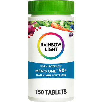Rainbow Light Men's One 50+ Multivitamin – High Potency Immune Support, Vitamin C, D & Zinc, Vegetarian & Non-GMO