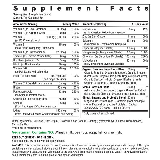 Rainbow Light Men's One Multivitamin - High-Potency Immune Support, Vitamin C, D and Zinc (60 Count)