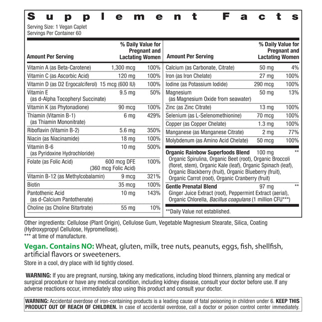 Rainbow Light Prenatal One Plus Multivitamin for Women – 60 Caplets | Real Food Nutrients