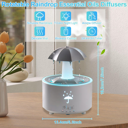 Raindrop Humidifier & Diffuser — 300ml, 7-Color LED, 2/4/8h Timer (White)