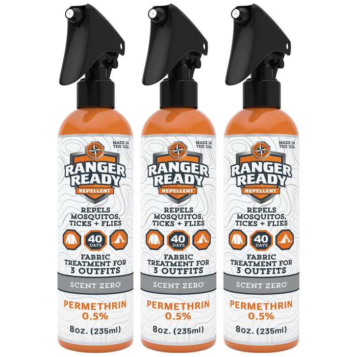 Ranger Ready Permethrin Spray for Clothes & Gear - Scent Zero, 8oz (Pack of 3) | Tick & Insect Repellent