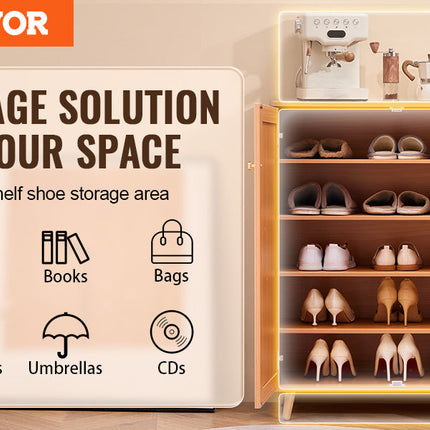 VEVOR 5 Tiers 2 Doors 40.35" Tall and Adjustable Shelves Rattan Shoe Storage Entryway Cabinet Ideal for Entryway Closet Hallway