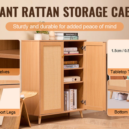 VEVOR 5 Tiers 2 Doors 40.35" Tall and Adjustable Shelves Rattan Shoe Storage Entryway Cabinet Ideal for Entryway Closet Hallway