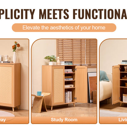 VEVOR 5 Tiers 2 Doors 40.35" Tall and Adjustable Shelves Rattan Shoe Storage Entryway Cabinet Ideal for Entryway Closet Hallway