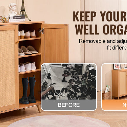 VEVOR 5 Tiers 2 Doors 40.35" Tall and Adjustable Shelves Rattan Shoe Storage Entryway Cabinet Ideal for Entryway Closet Hallway