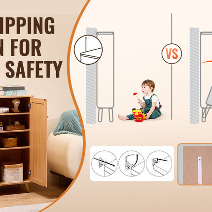 VEVOR 5 Tiers 2 Doors 40.35" Tall and Adjustable Shelves Rattan Shoe Storage Entryway Cabinet Ideal for Entryway Closet Hallway