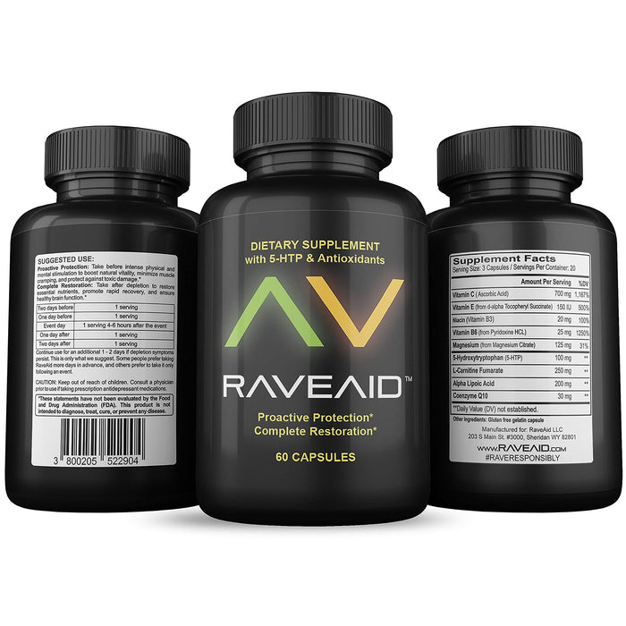 RaveAid Party Recovery Supplement (60 Capsules) – Trusted Since 2011, Jaw Clench Relief & Neurotoxicity Support