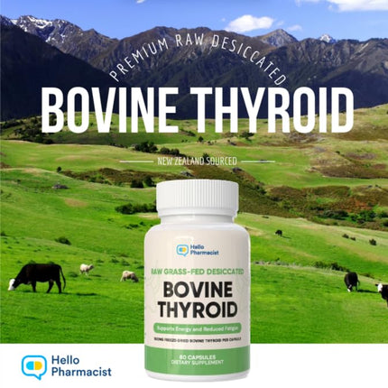 HelloPharmacist Raw Desiccated Bovine Thyroid 300mg Capsule – NZ Grass-Fed, Non-GMO, 60 Capsules