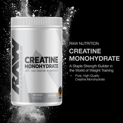 RAW Nutrition Creatine Monohydrate Powder - Unflavored, 100 Servings