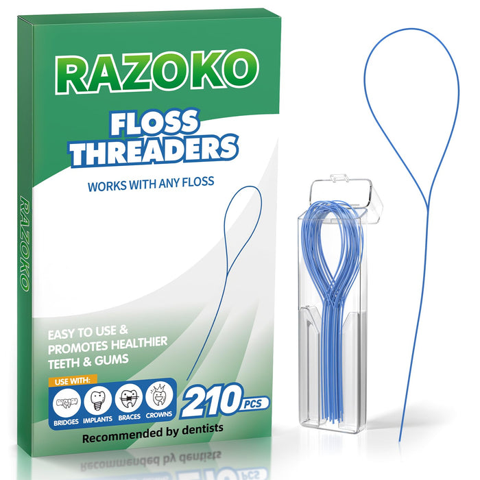 RAZOKO Floss Threaders | Dental Floss Threaders for Braces, Bridges, and Implants |210PCS (Pack of 3)