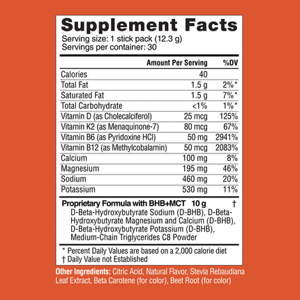 Real Ketones MCT & BHB Exogenous Ketones Drink Packets – Electrolyte Hydration, No Sugar, 30-Pack, Orange