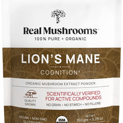 Real Mushrooms Lion’s Mane Supplement Powder – Organic Lion’s Mane Extract, 150 Servings