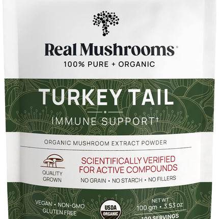 Real Mushrooms Turkey Tail Mushroom Powder – Organic Extract, 100 Servings | Vegan & Non-GMO