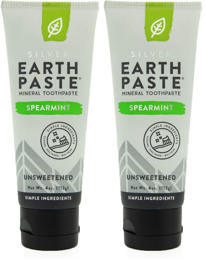 Redmond Earthpaste with Silver - Natural Non-Fluoride Toothpaste, Unsweetened Spearmint, 4 oz Tubes (Pack of 2)
