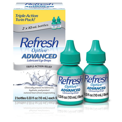 Refresh Optive Advanced Lubricant Eye Drops for Dry Eyes – 2 Count, 0.33 fl oz