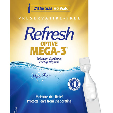Refresh Optive Mega-3 Preservative-Free Eye Drops | 60 Single-Use Vials