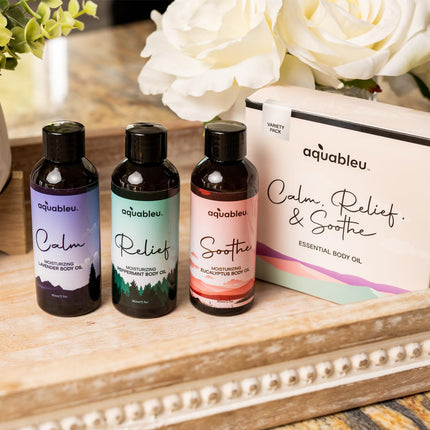 Essential Massage Oil Gift Set – Serenity Trio: Calm Lavender, Relief Peppermint, Soothe Eucalyptus (80 ml) – Beautiful Gift for Women