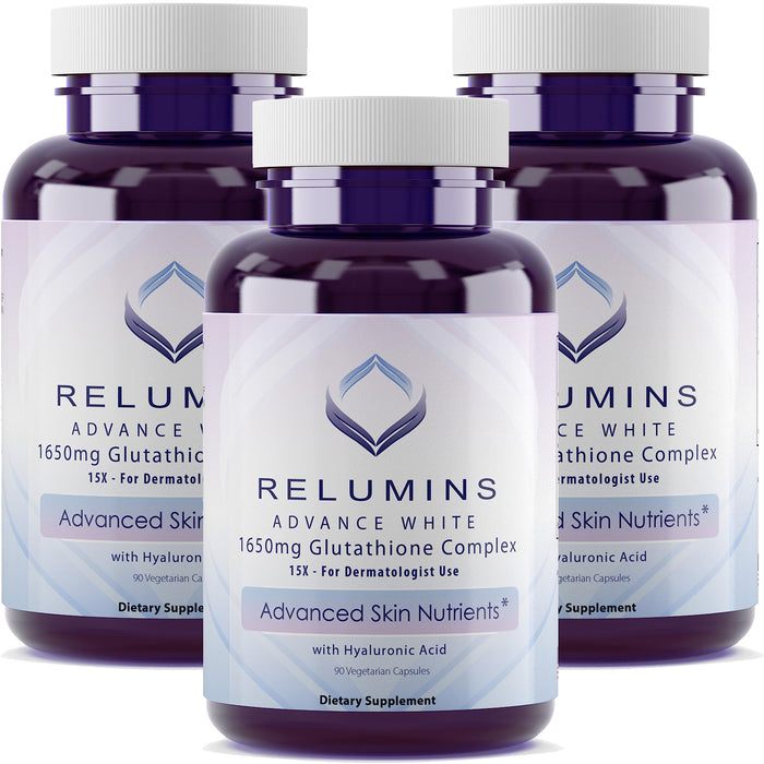 Relumins 1650mg L-Glutathione Complex with Hyaluronic – Spring Glow Essentials – Made in USA – 3 Bottles