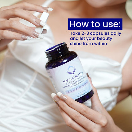 Relumins L-Glutathione Complex 1650mg – Antioxidant Support & Skin Health (USA) | 90 Vegetarian Capsules x 2 Bottles